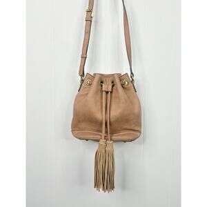 Merona Tan Faux Leather Bucket Bag Tassel Crossbody Purse Western